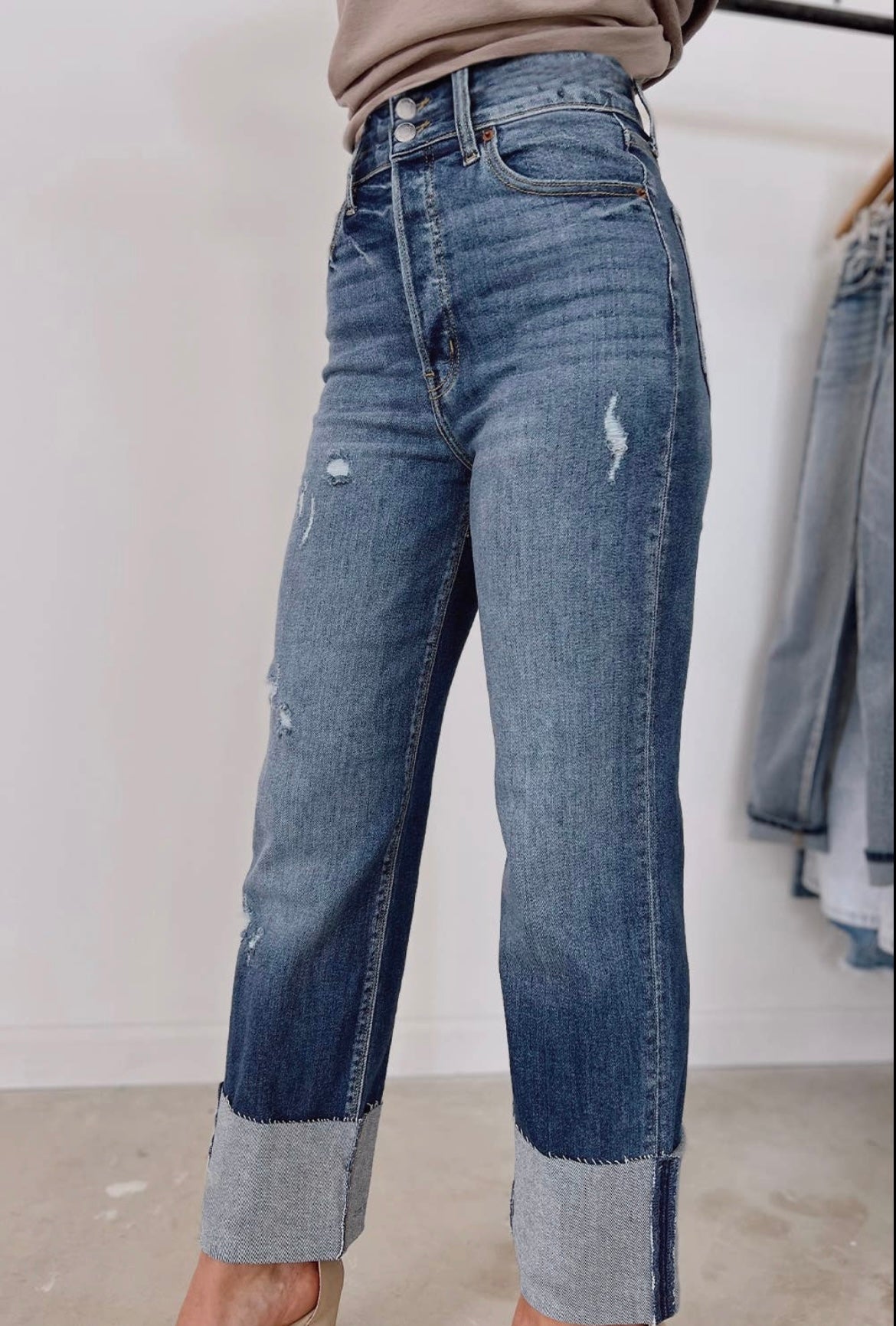 Cuffed Distressed Jeans